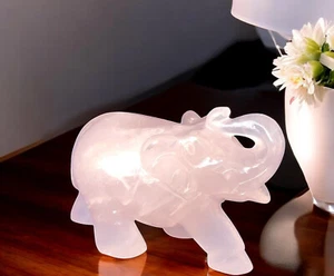 Handgeschnitzte Rosenquarz Elefant Figur - Symbol Der Glück Und Stärke - Picture 1 of 7