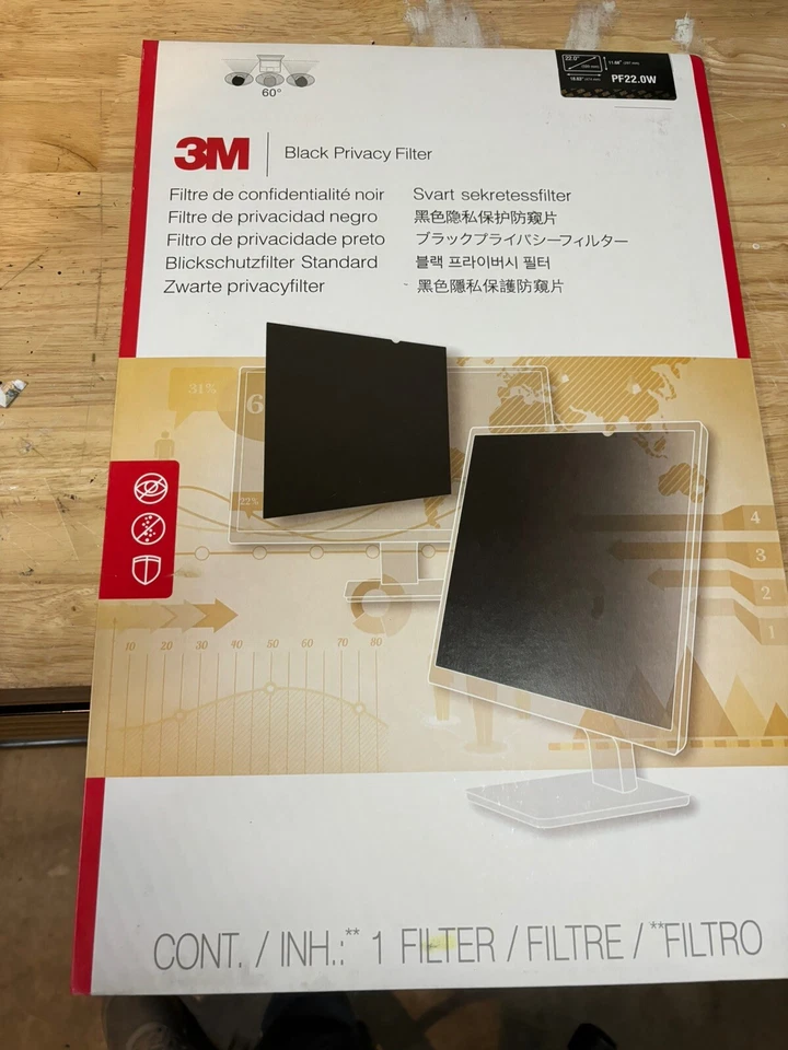 3M 22" Widescreen Black Framed Privacy Filter  PF220W9F - Image 1 of 3