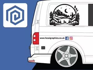 LARGE 2x Mountain Deer Moon Vinyl Decals For Camper Van Caravan Sticker Graphic - Picture 1 of 14