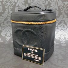 CHANEL Caviar Skin Leather Black Cosmetic Case Vanity Box Handbag #2654 Rise-on