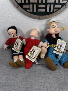 "Estatuillas de peluche Popeye, Olive Oyl & Sweet Pea Trio By Presents 1985 nuevas con etiquetas" - Imagen 1 de 14
