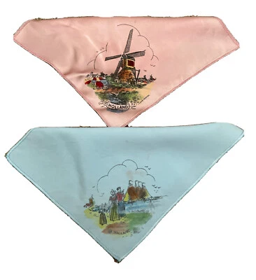 Vtg 1940s Souvenir HOLLAND Satin Hankies Handkerchiefs - Image 1 of 3
