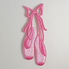 Pink Ballet Shoes Iron on Patch Embroidered Ballerina Girl Applique (0.3g/ 0.5g)