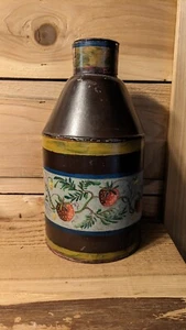 19TH C AMERICAN FOLK ART PRIMITIVE HAND PAINTED TIN TOLEWARE STRAWBERRY - Picture 1 of 10
