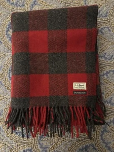 LL Bean Washable Wool Blanket Red/Gray Buffalo Check With Embroidered Monogram - Picture 1 of 12