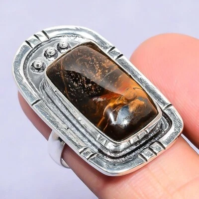 Anillo con racimo natural plateado pietersita dorado regalo día mujer talla 8,5 Foto 1 de 4