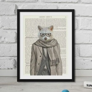 Hipster Frettchen gedruckt auf ECHTER Buchseite Geschenk für Leser Wandbehang Bild - Bild 1 von 3