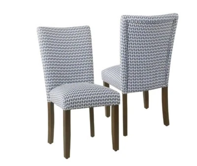 Juego de 2 sillas de comedor de cocina laterales Parson tapizadas cómodas azules blancas Foto 1 de 4