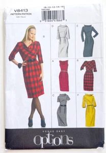 Vogue Easy Options 8413 Cowl Neck Knit Dress, Sizes 8-16 & 18-24, Uncut FF - Picture 1 of 10
