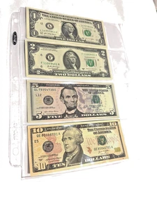 New uncirculated  sequential serial numbers 5-$1, 5-$2, 5-$5 and 5-$10 - Picture 1 of 3