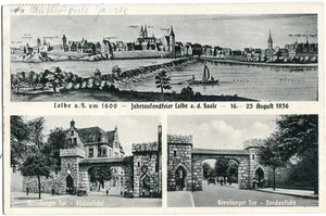 AK CALBE /SAALE um 1600, Jahrtausendfeier, Bernburger Tor 1936 - Bild 1 von 1