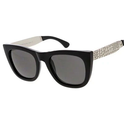 Tonos de ojos de gato para mujer con estilo salvaje templos en relieve de cocodrilo negros y plateados Foto 1 de 2