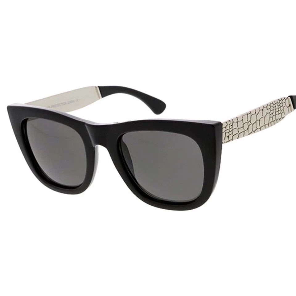 Tonos de ojos de gato para mujer con estilo salvaje templos en relieve de cocodrilo negros y plateados Foto 1 de 2