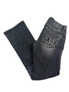 Miss Me Jeans Damen 28x30 Boot Cut Verziert Fleur De Lis Bling Dunkelgrau - Bild 1 von 14