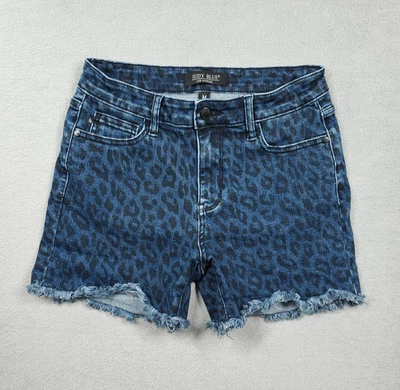 Judy Blue Shorts Womens M Blue Cutoffs 4" Leopard Print Mid Rise Dark Wash Denim - Image 1 of 4
