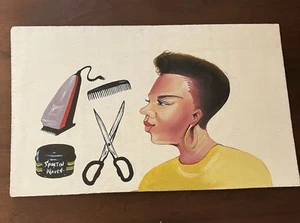 Vintage Hand Painted 80s Black Barber Shop Sign Sportin Waves African American - Picture 1 of 12