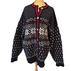 Vintage LL Bean Wool Cardigan Women XL Birdseye Fair Isle Nordic Sweater Cabin - Picture 1 of 13