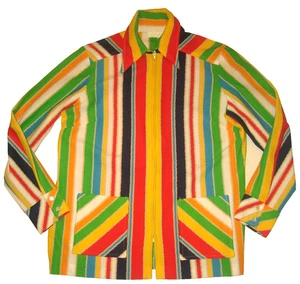 Vintage 60er-70er Frottee Chicago hell Multi-Streifen Full Zip Jacke Tunika Top L-XL - Bild 1 von 8