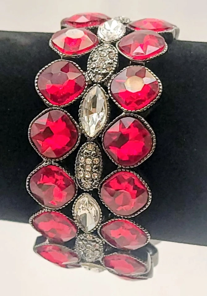 Ruby Red Stone & White Rhinestone Bracelet – Bold Sparkle, Paparazzi Style - Image 1 of 1
