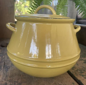 Descoware gelber Bohnentopf Gusseisen Emaille mit Deckel 3qt Vintage Made in Belgium - Bild 1 von 13