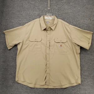 Carhartt Button Up Shirt Mens 5XL Beige Rugged Flex Short Sleeve Collared Canvas - Picture 1 of 14