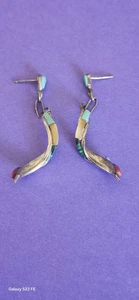 NATIVE AMERICAN STERLING SILVER SWIRL TWIST DANGLE EARRINGS ..Signed GWR.. - Picture 1 of 12