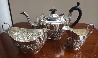 Juego de té victoriano de soltero de plata maciza antiguo 443 g circa1899 Foto 1 de 4