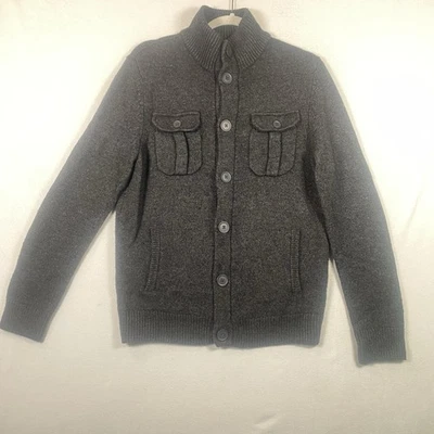 Express Men’s Wool Blend Mock Neck Utility Cardigan Sweater Gray Size M - Image 1 of 4