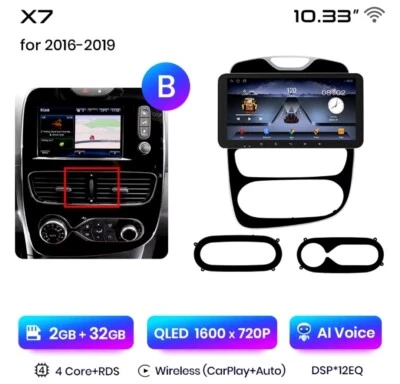 RADIO 2 DIN ANDROID PER RENAULT CLIO 4 BLUETOOTH USB CARPLAY 16/19 Q-LED 10.33" - Immagine 1 di 4