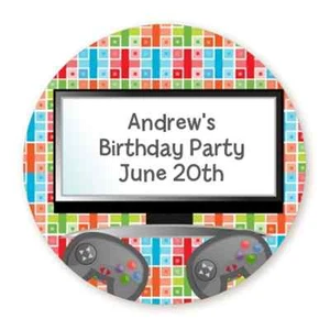 Video Game Time - Round Personalized Birthday Party Sticker Labels - Picture 1 of 1