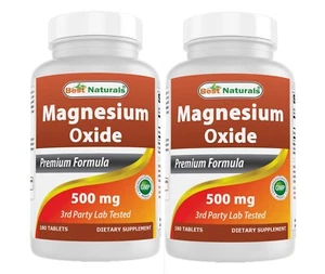 2 Pack Best Naturals Magnesium Oxide 500 mg 180 Tablets - Picture 1 of 7