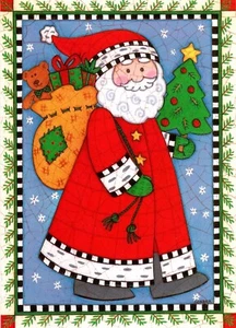 Merry Christmas Wishes Folk Art Santa Claus Sondra Greeting Card - Set of 4 - Picture 1 of 3