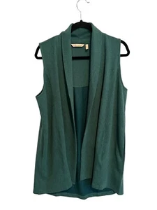 SOFT SURROUNDINGS Womens Cardigan Vest Green Jacquard MANAS Open Front Sz M - Picture 1 of 5