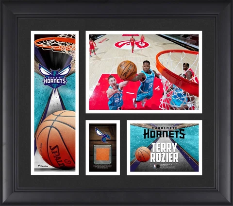 Terry Rozier Hornets FRMD 15x17 Collage with a Piece of Team-Used Basketball Cover