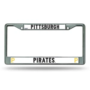 Pittsburgh Pirates Chrome Metal License Plate Frame Tag Cover With Raised Logos - Foto 1 di 1