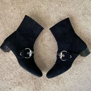 Gucci Short Ankle Boots Black Suede Heel 36.5 - Picture 1 of 16