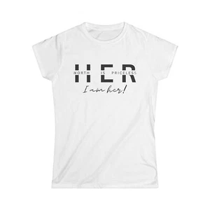 Women's Inspirational Tee - T-Shirt HER WORTH is PRICELESS - Picture 1 of 4