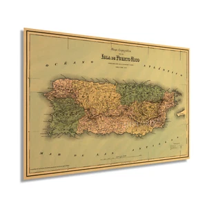 1886 Puerto Rico Map Wall Art - Vintage Isla de Puerto Rico Poster Print Decor - Picture 1 of 23