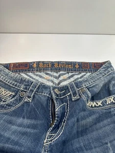 Rock Revival Cut Off Jeans Women's 32 Embroidered Pockets Blue - Picture 1 of 6