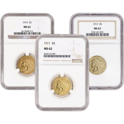 US Gold $5 Indian Head Half Eagle - NGC MS62 - Random Date and Label - Image 1 of 3