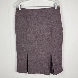Moda International Women Skirt 10 Tweed Wool Purple Buttons Buckle Side Zip - Picture 1 of 6