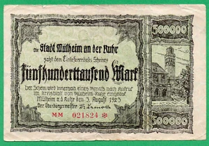 Germany Mulheim Banknotes 500000 Mark Paper Money 1923 Circulated 021824 - Picture 1 of 2