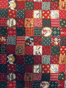 VTG Peter Pan Fabric Red Green Calico Patchwork Christmas Cheater Quilt - Picture 1 of 7