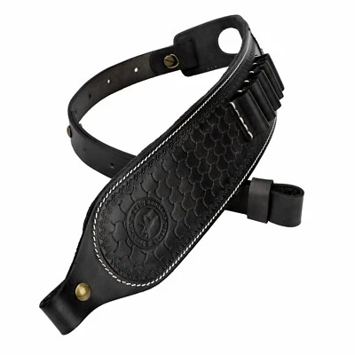 Black Leather 30-06/45-70 Rifle Sling Ammo Holder Thumb Rest Gun Strap-Xmas Gift - Image 1 of 4
