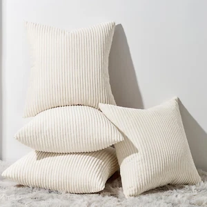 Decorative Beige Cream Throw Pillow Covers Cushion Cases, Set of 4 Soft Velvet M - Picture 1 of 12