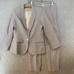 Banana Republic Size 8 Cotton Pant Suit Blue Candy Stripe Lined Pants Blazer - Picture 1 of 18