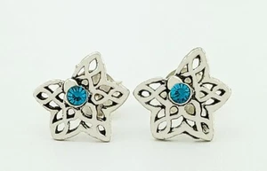 LAB BLUE ZIRCON LEAF SM STUD EARRINGS .925 STERLING SILVER - New With Tag - Picture 1 of 4
