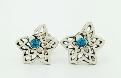 LAB 蓝色 ZIRCON LEAF SM STUD 耳环 0.925 纯银 - 全新带标签 — 第 1/4 张图片