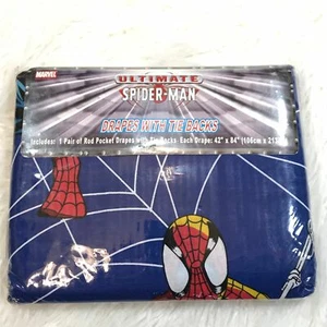 MARVEL SPIDERMAN DRAPES W/ TIE BACKS "NWT" ROD POCKET DRAPES - Picture 1 of 5