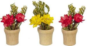 Dolls House Flower Pots Yellow & Pink Miniature Garden Accessory 1:12 Scale